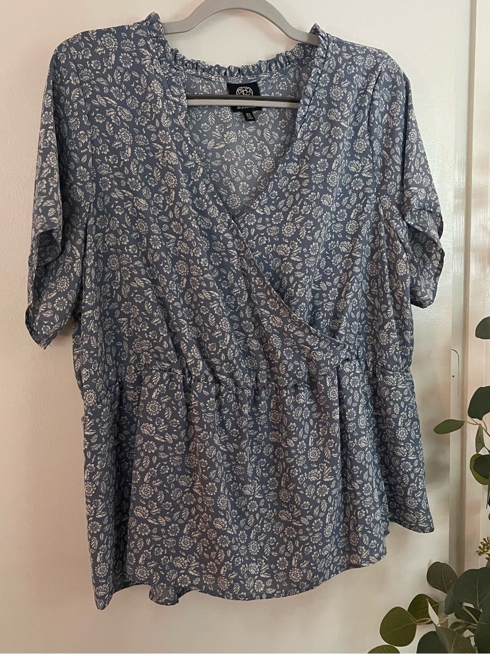 bobeau Blue Floral Wrap Blouse